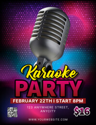 Black 3d Karaoke Party Pamflet (letter As) Flyer (US Letter) template